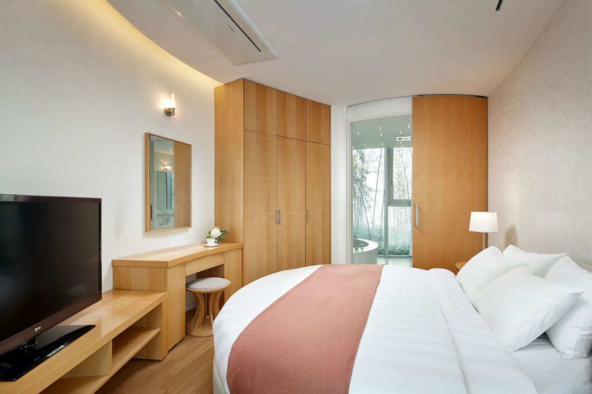 Premium bedding, down comforters, in-room safe, individually decorated