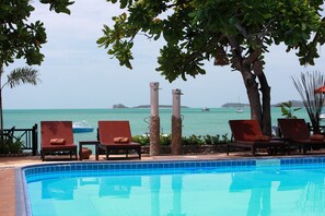 Außenpool, Sonnenschirme, Liegestühle