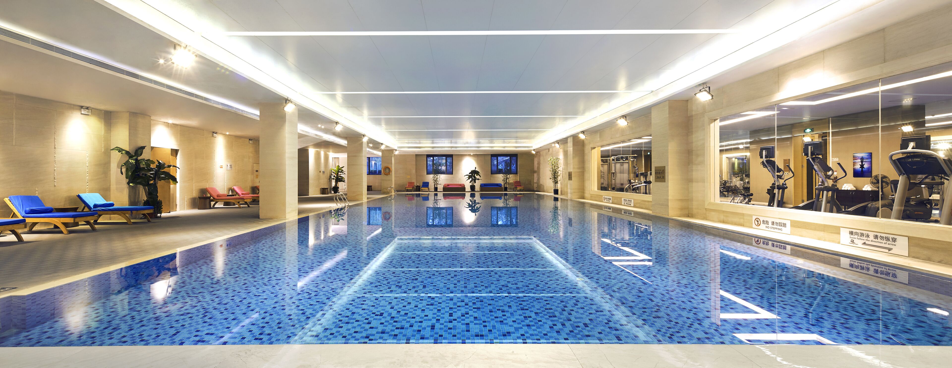 indoor pool, pool loungers