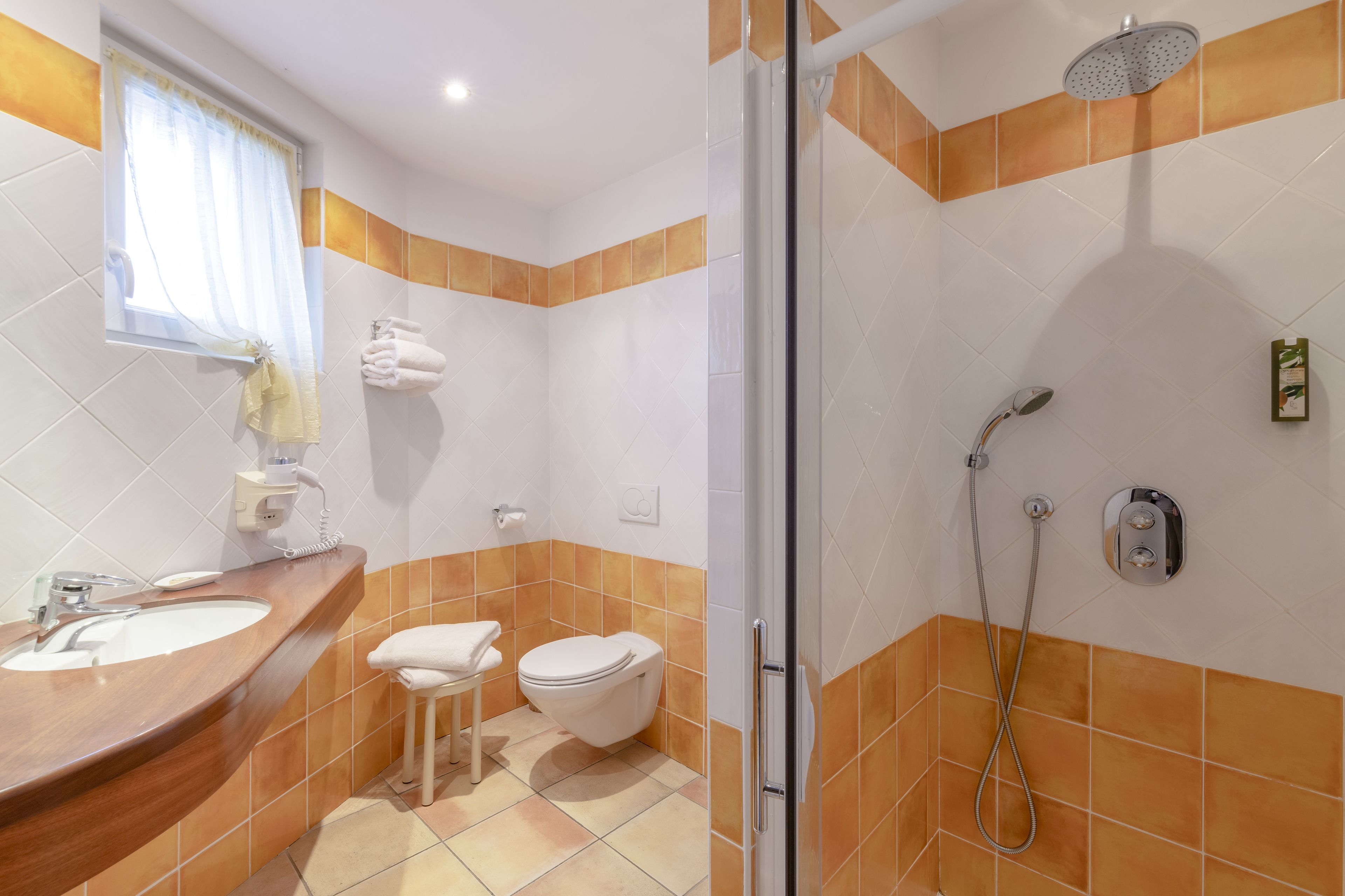 Une salle de bain avec un lavabo, des toilettes et une douche.