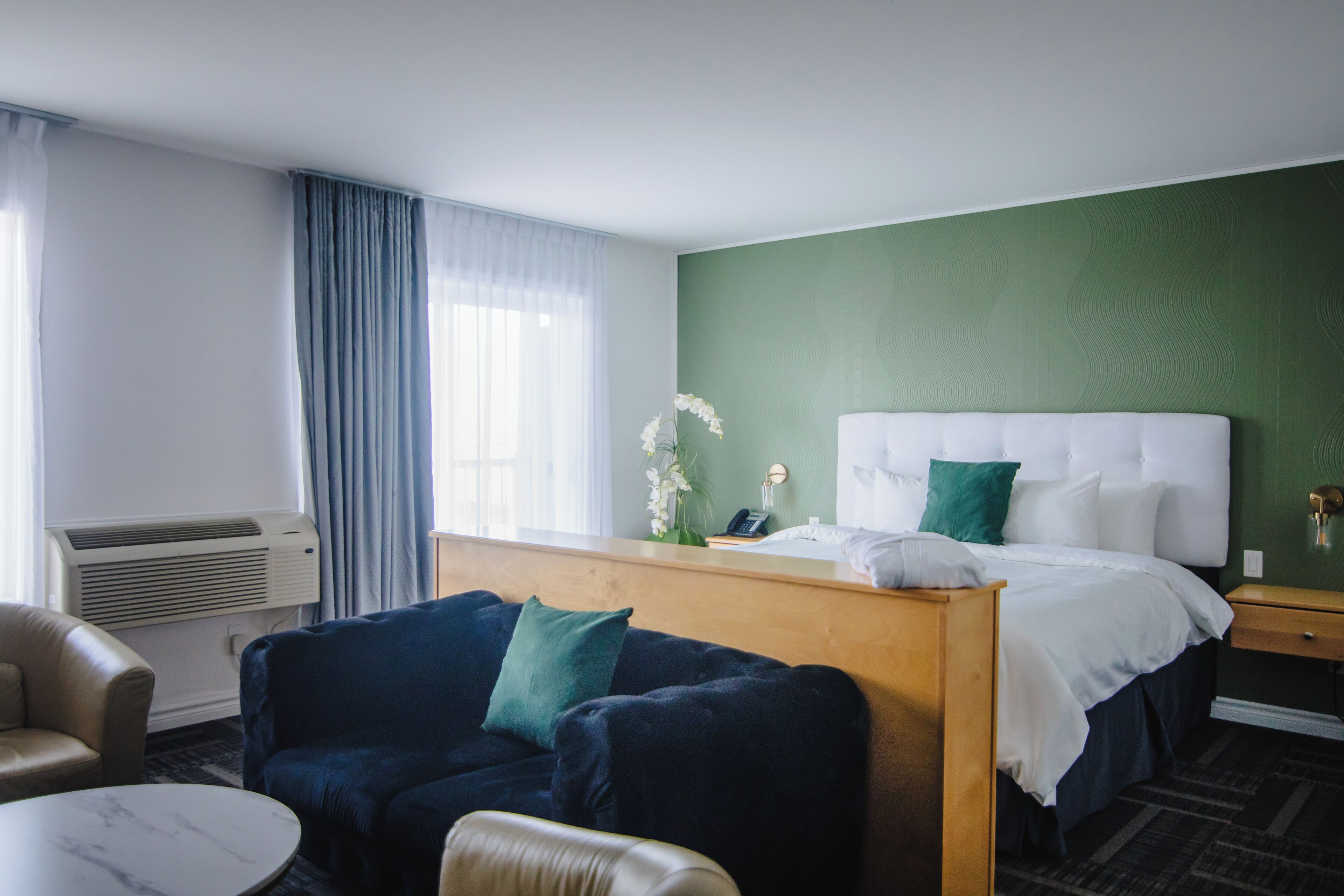 1 bedroom, desk, blackout curtains, iron/ironing board