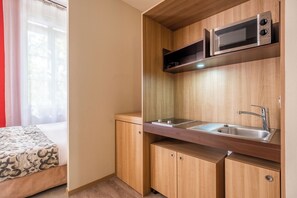 Fridge, microwave, coffee/tea maker