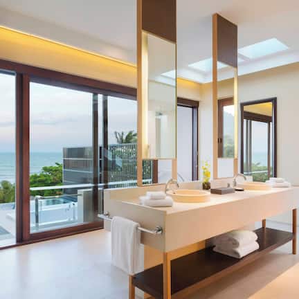 Suite, 1 King Bed, Ocean View (Vana Belle Suite) | Bathroom | Separate tub and shower, rainfall showerhead, eco-friendly toiletries