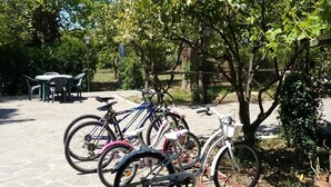 A paved outdoor area with bicycles parked near a tree. - Country House L'Ippocastano (Altavilla Silentina)