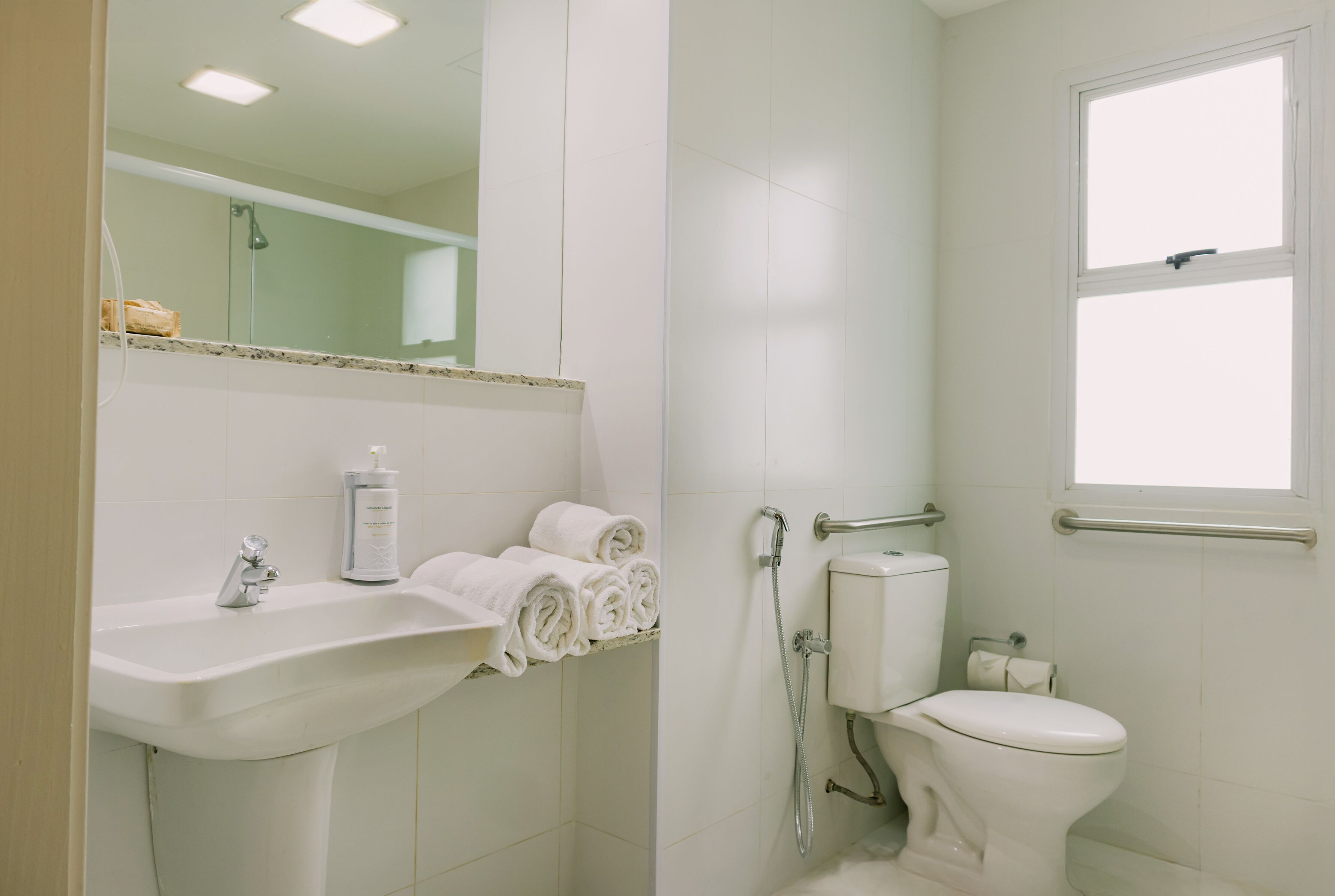 Une salle de bain avec un lavabo, des toilettes et une douche.