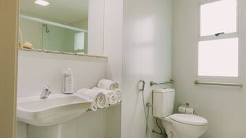 Une salle de bain avec un lavabo, des toilettes et une douche.