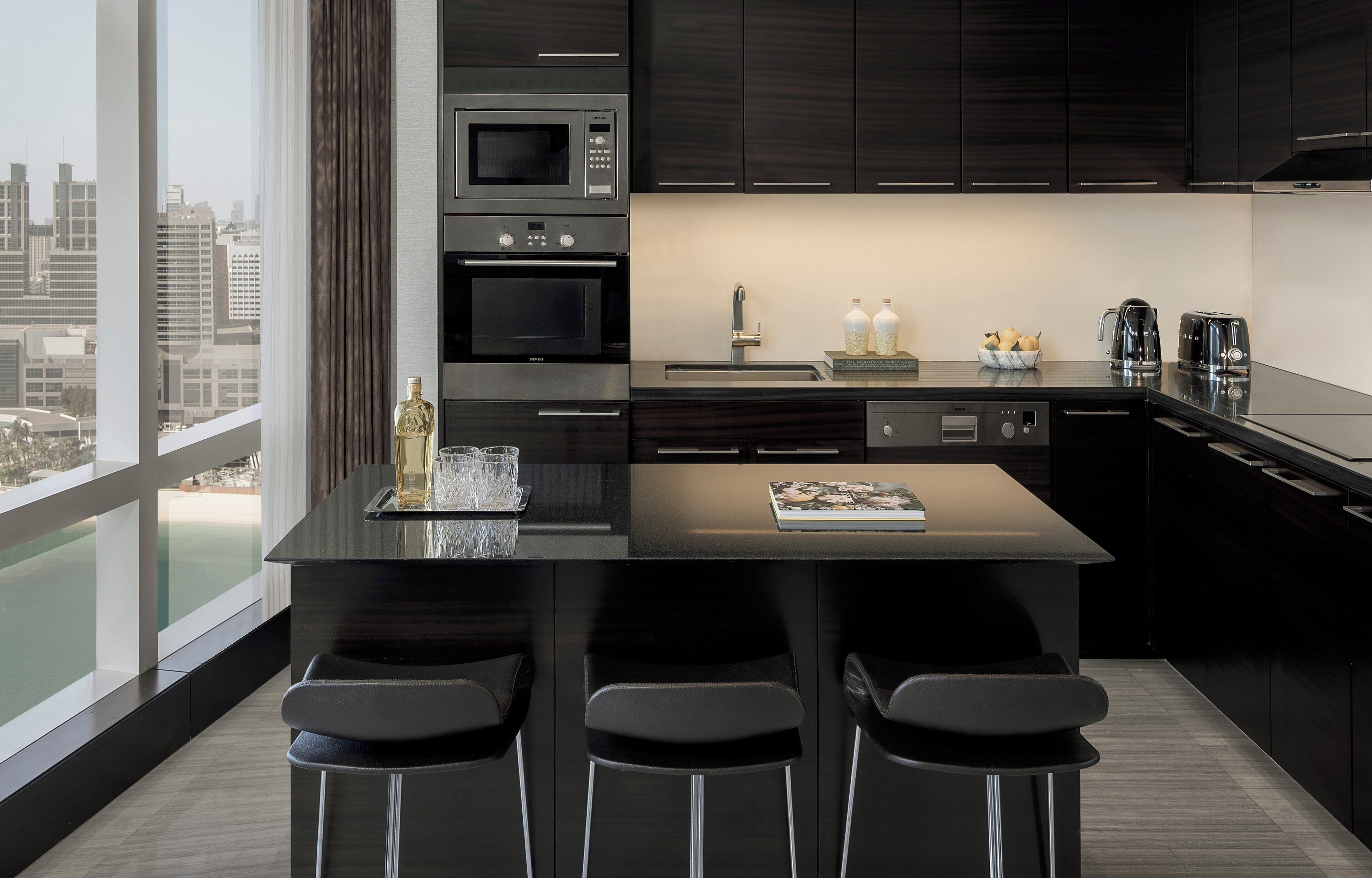 fridge, espresso maker, coffee/tea maker