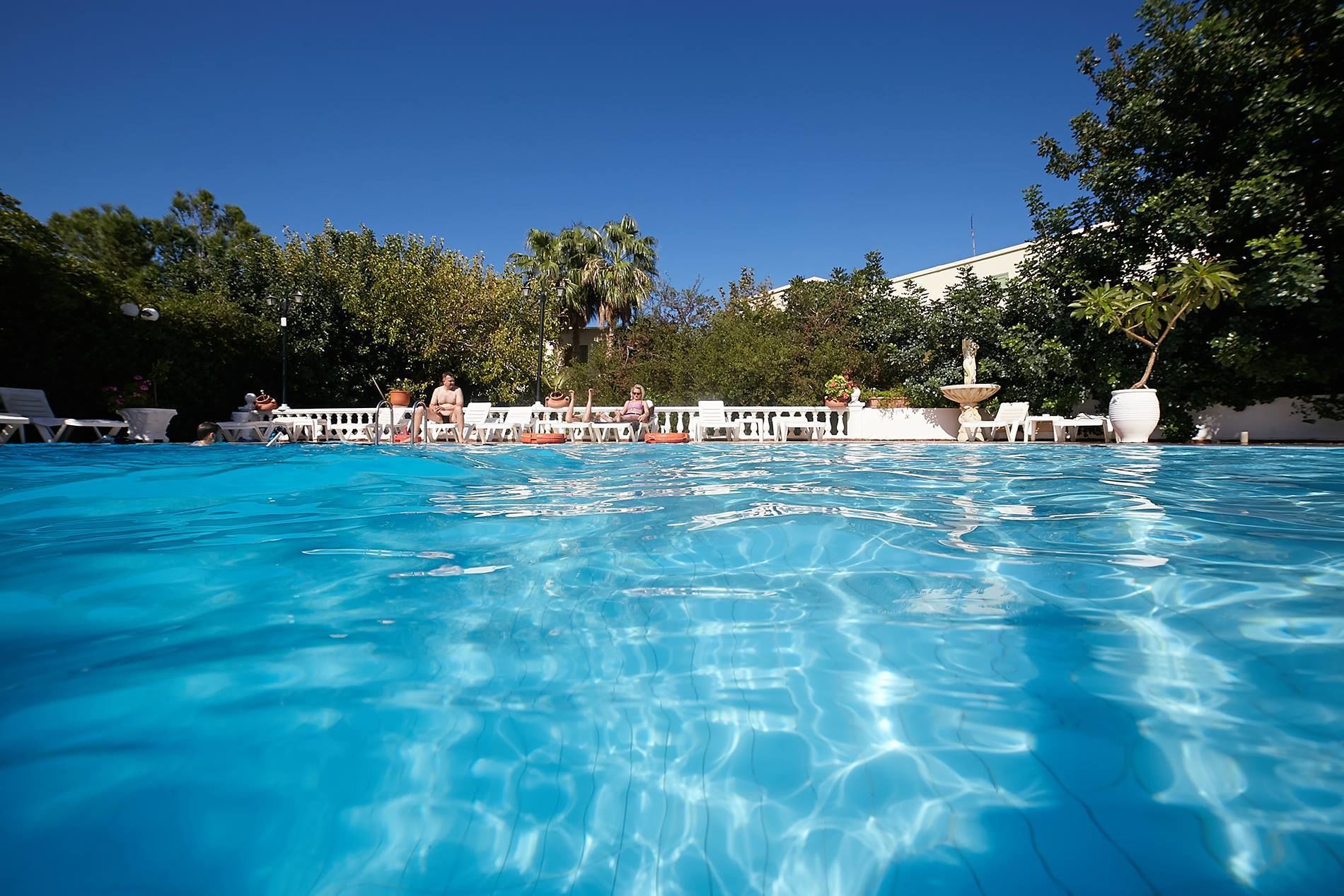 Outdoor pool, pool umbrellas, pool loungers