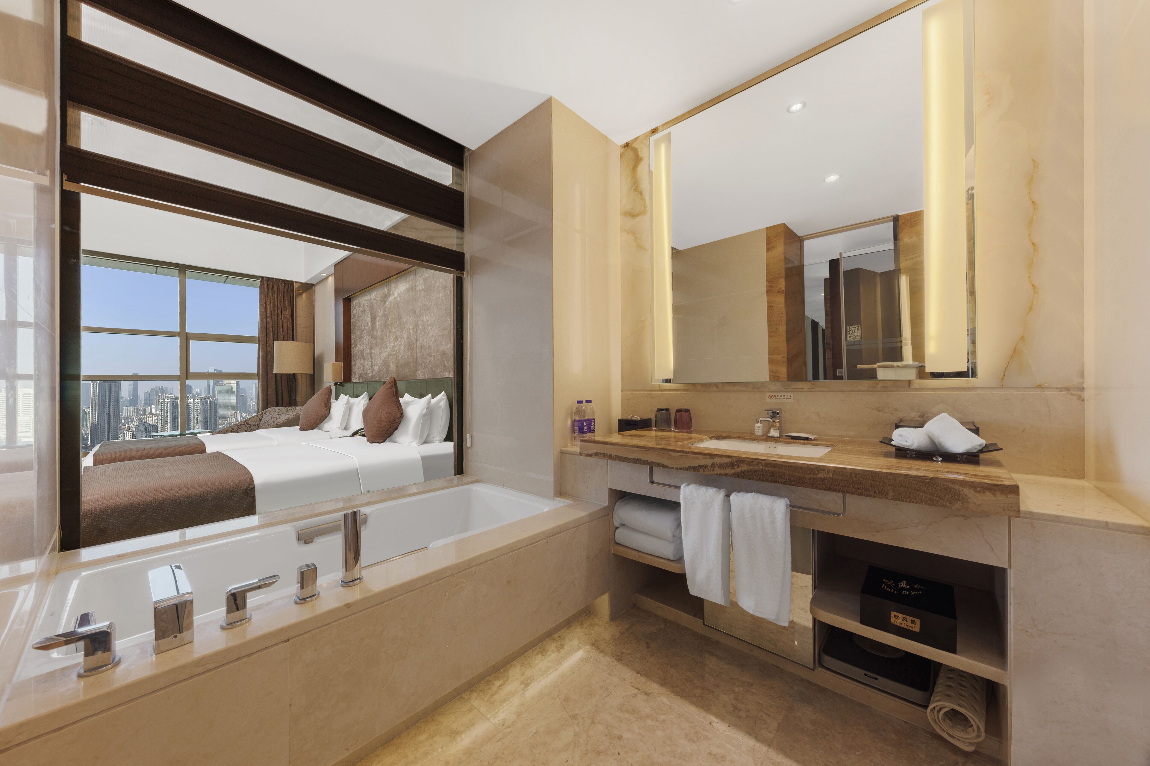 business twin room | bathroom | separate bathtub and shower, deep-soaking bathtub, rainfall showerhead