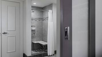 Designer toiletries, hair dryer, bathrobes, towels