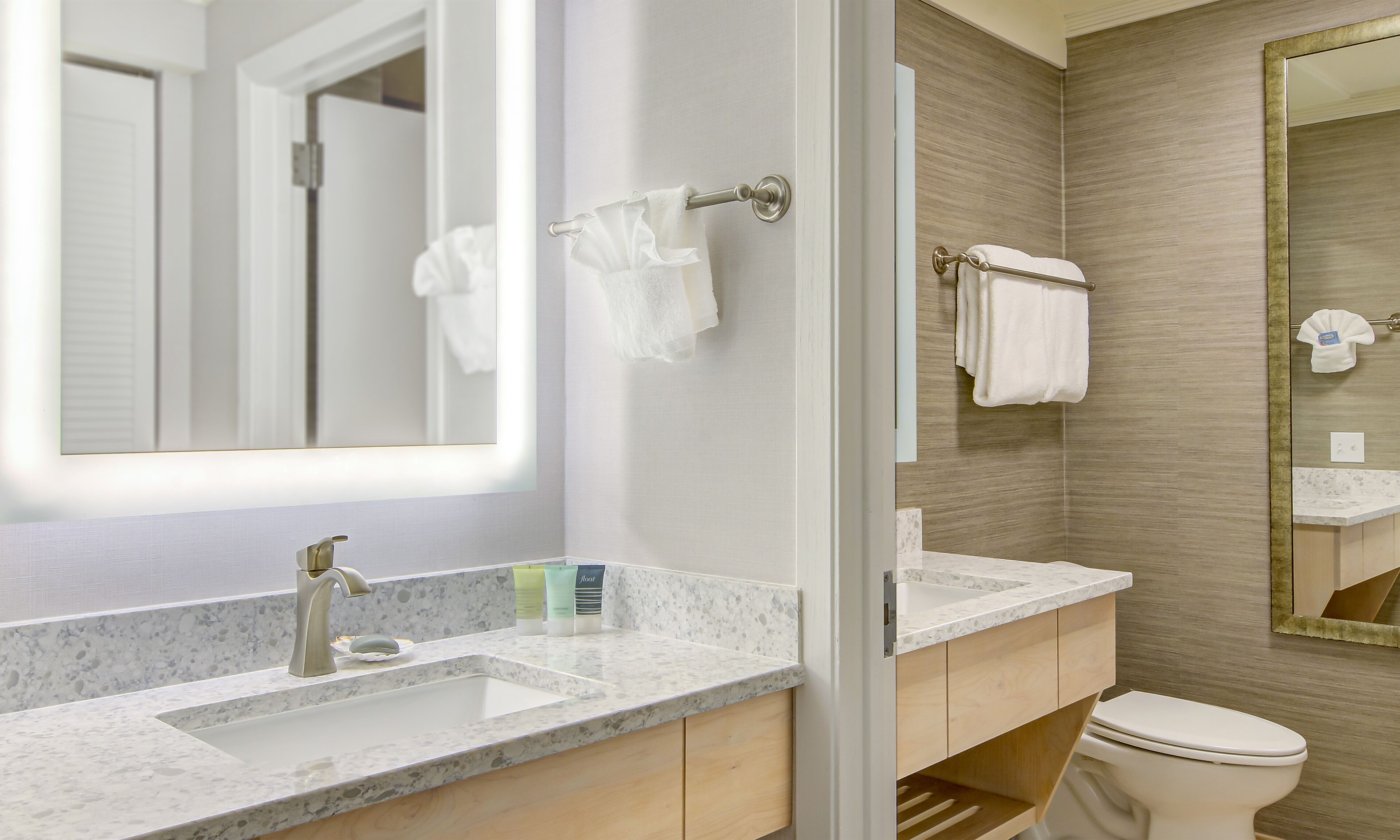 combined shower/bathtub, free toiletries, hair dryer, towels