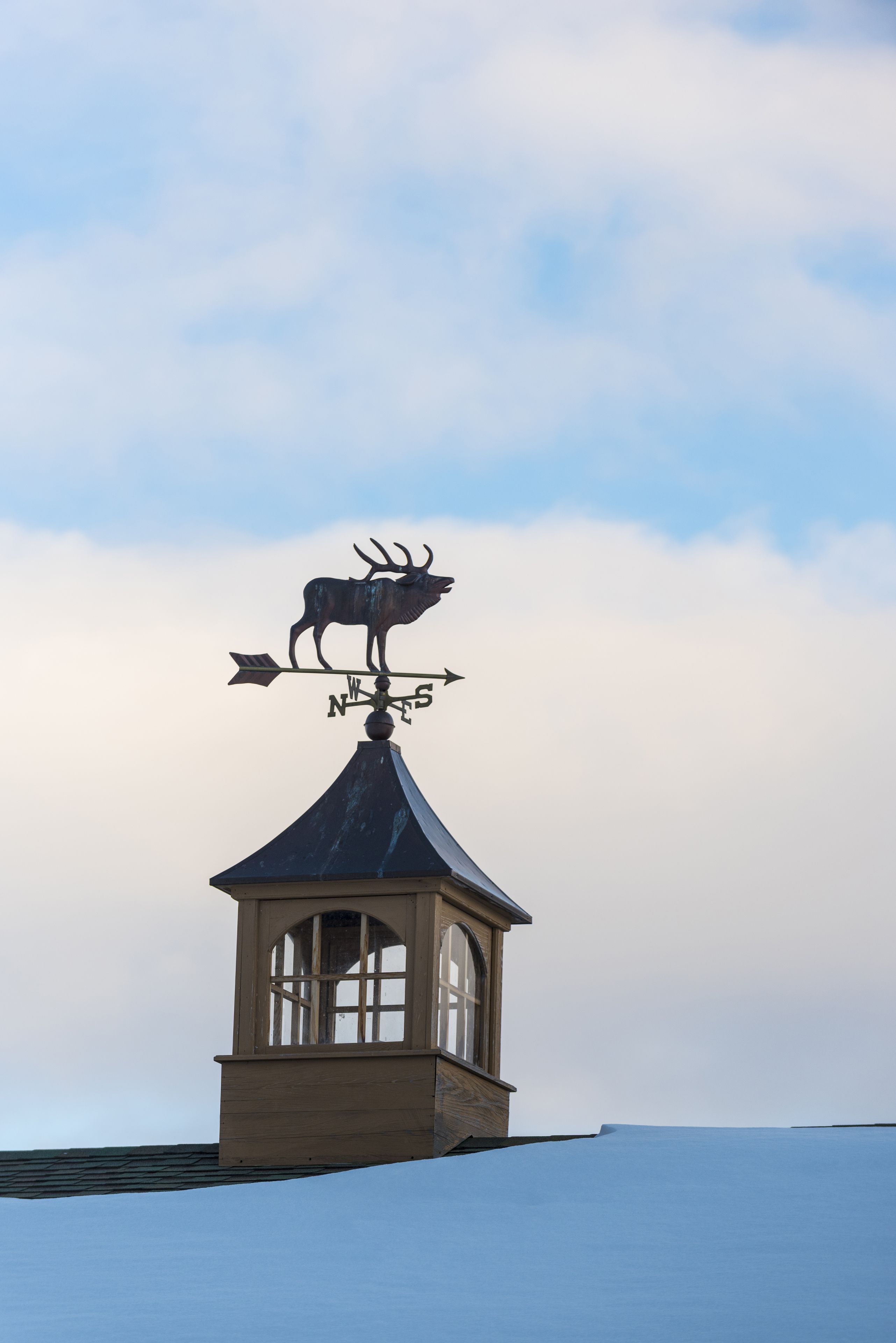 Un giraviento con un diseño de alce en el techo de un edificio.