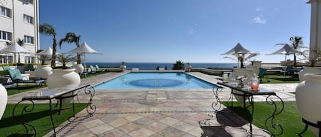 Indoor pool, outdoor pool, sun loungers