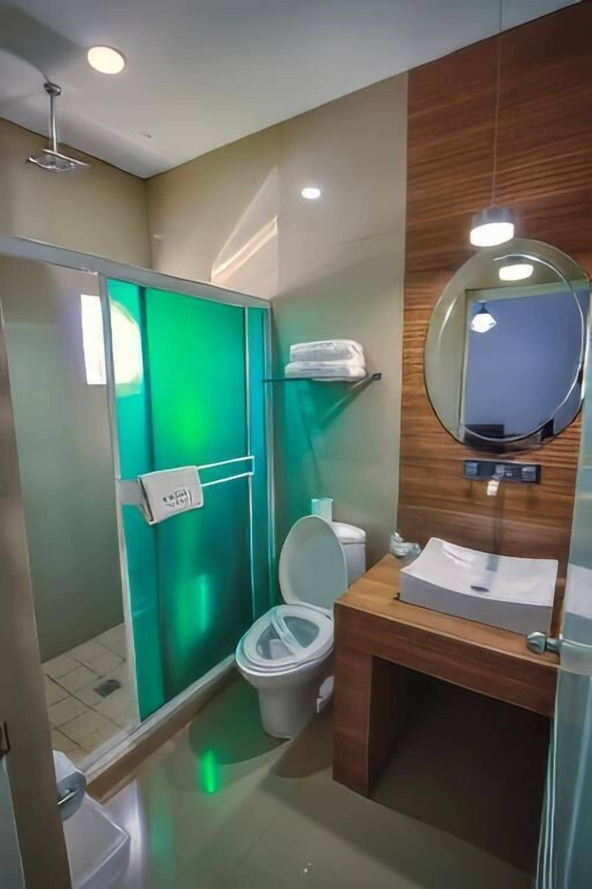 standard double room | bathroom | shower, rainfall showerhead, free toiletries, towels