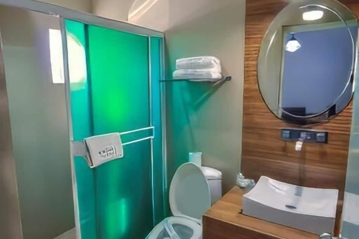 standard double room | bathroom | shower, rainfall showerhead, free toiletries, towels