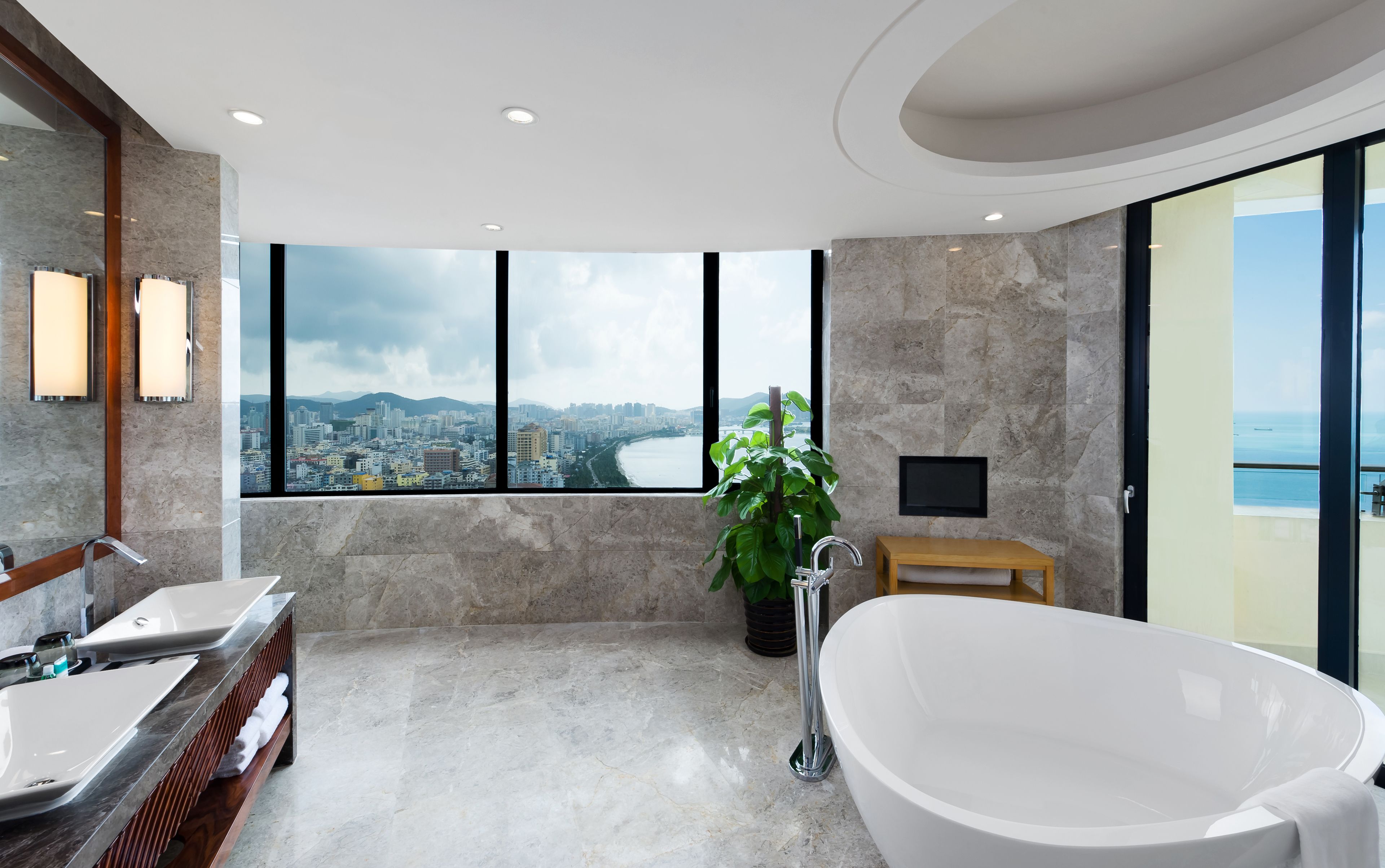 presidential suite, 1 king, ocean view, high floor, balcony | bathroom | separate bathtub and shower, rainfall showerhead, hair dryer, bathrobes