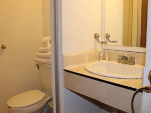 Shower, free toiletries, towels, soap