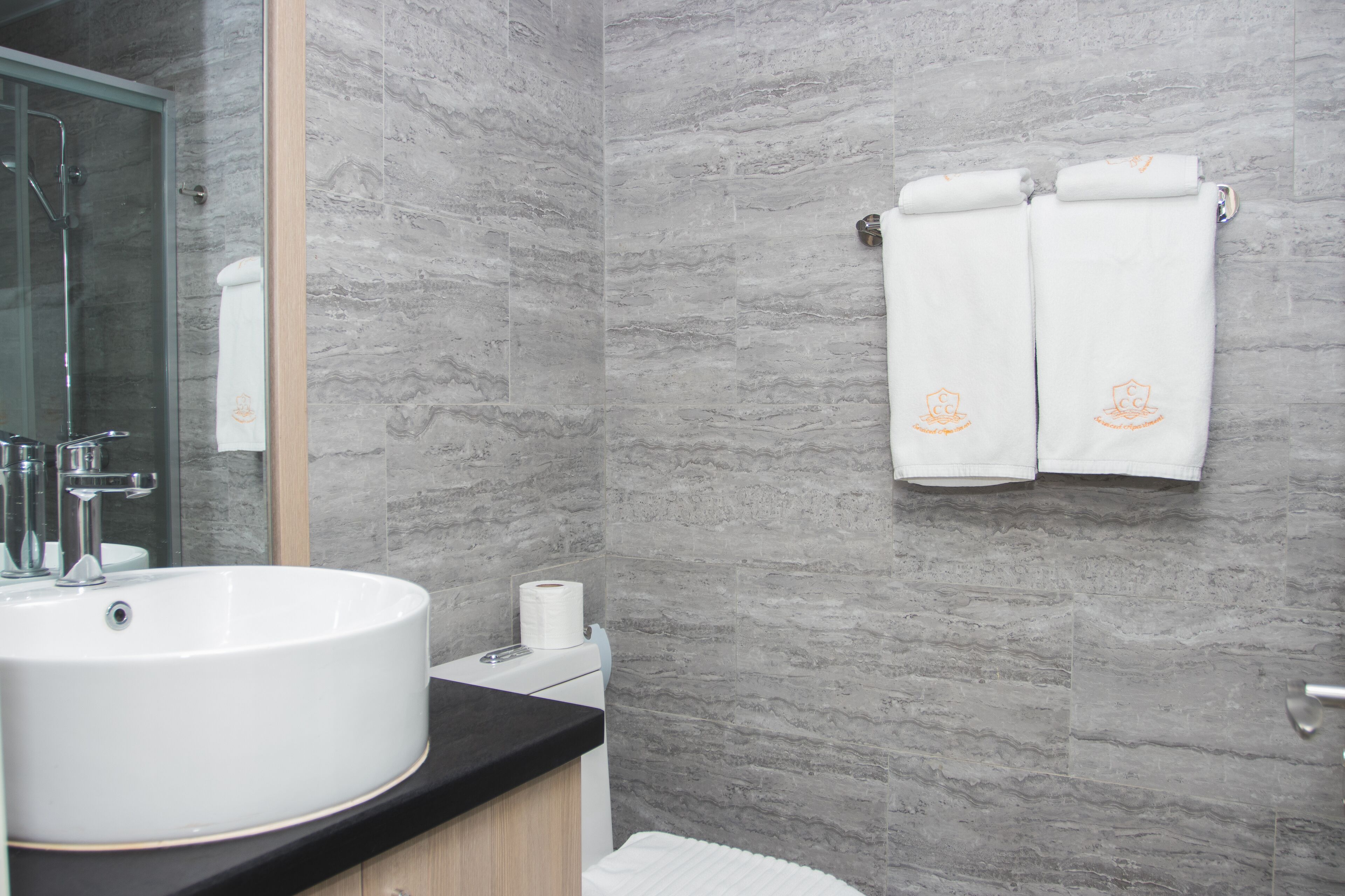junior studio | bathroom | shower, designer toiletries, hair dryer, bathrobes