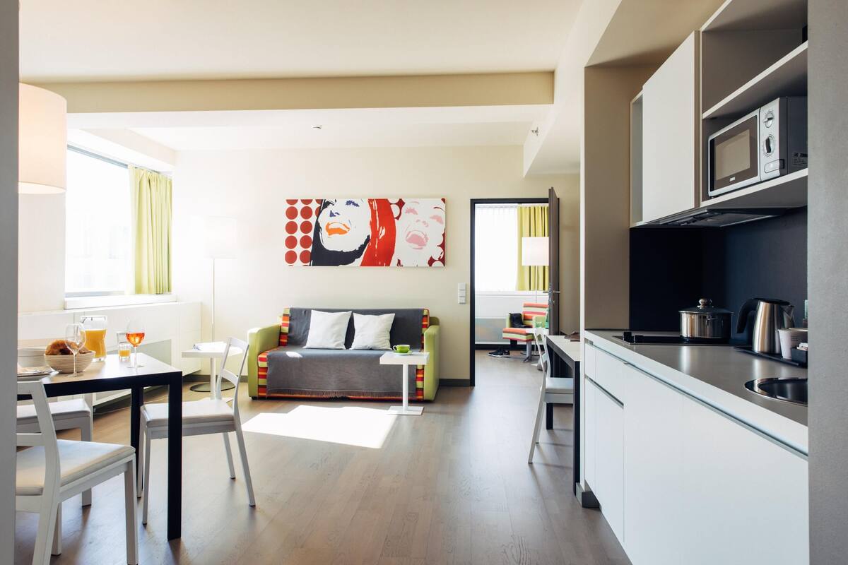 Apartment, 1 Bedroom | Hypo-allergenic bedding available, in-room safe, desk, laptop workspace