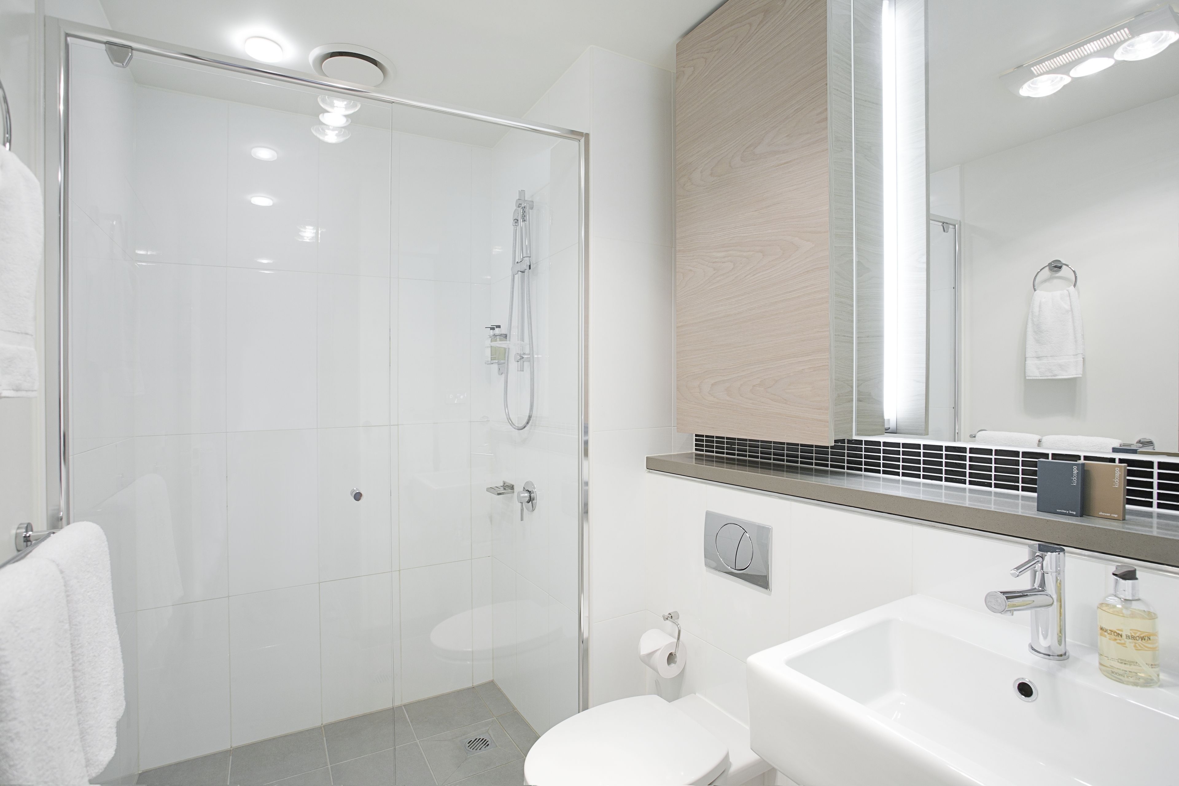 shower, free toiletries, hair dryer, towels