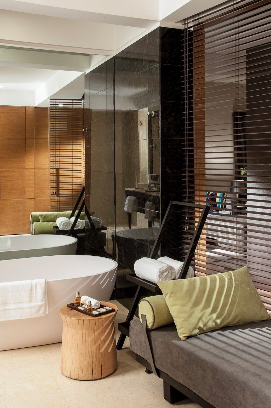 separate bathtub and shower, designer toiletries, hair dryer, bathrobes