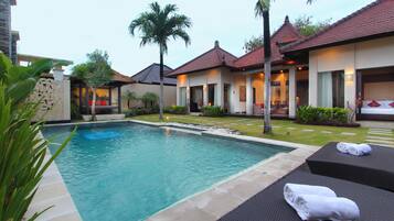 Villa, 2 Bedrooms, Private Pool | In-room safe, desk, soundproofing, iron/ironing board