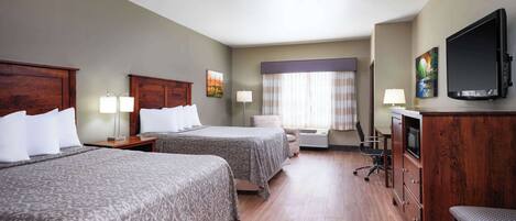 Pillow-top beds, desk, laptop workspace, iron/ironing board