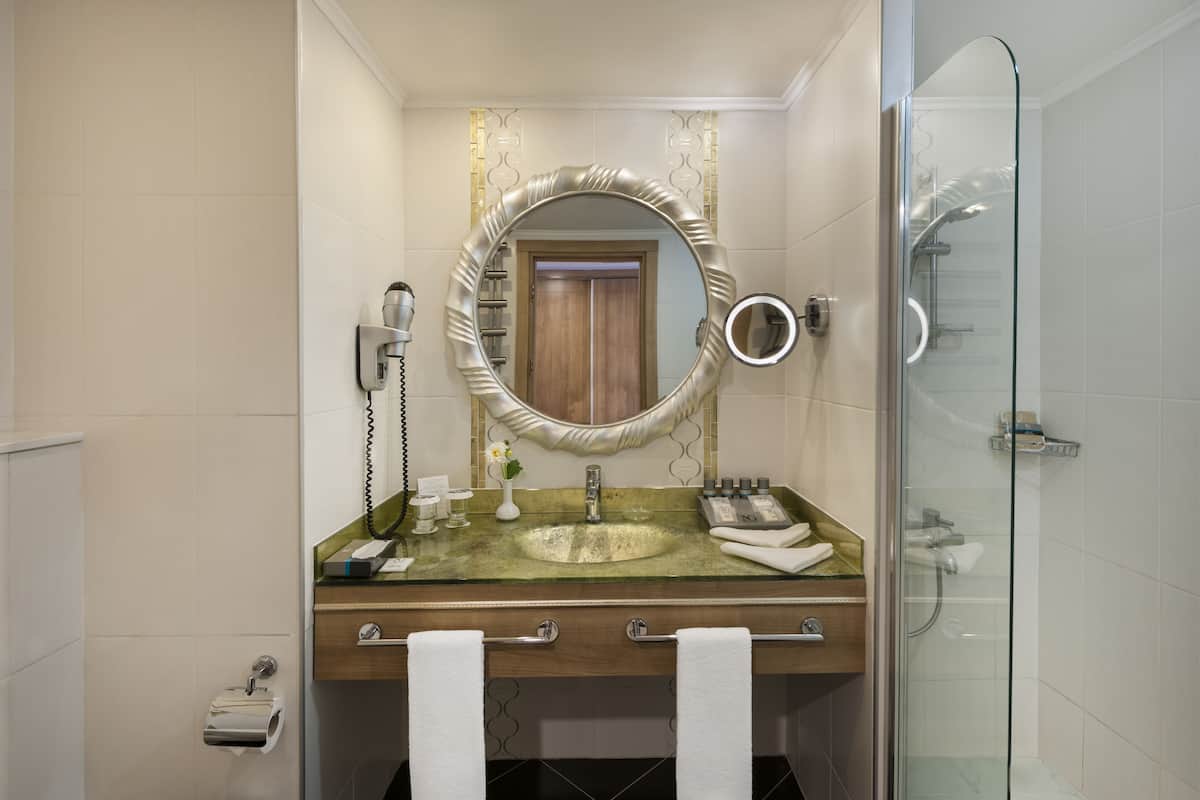 dublex family room | bathroom | shower, free toiletries, hair dryer, bathrobes