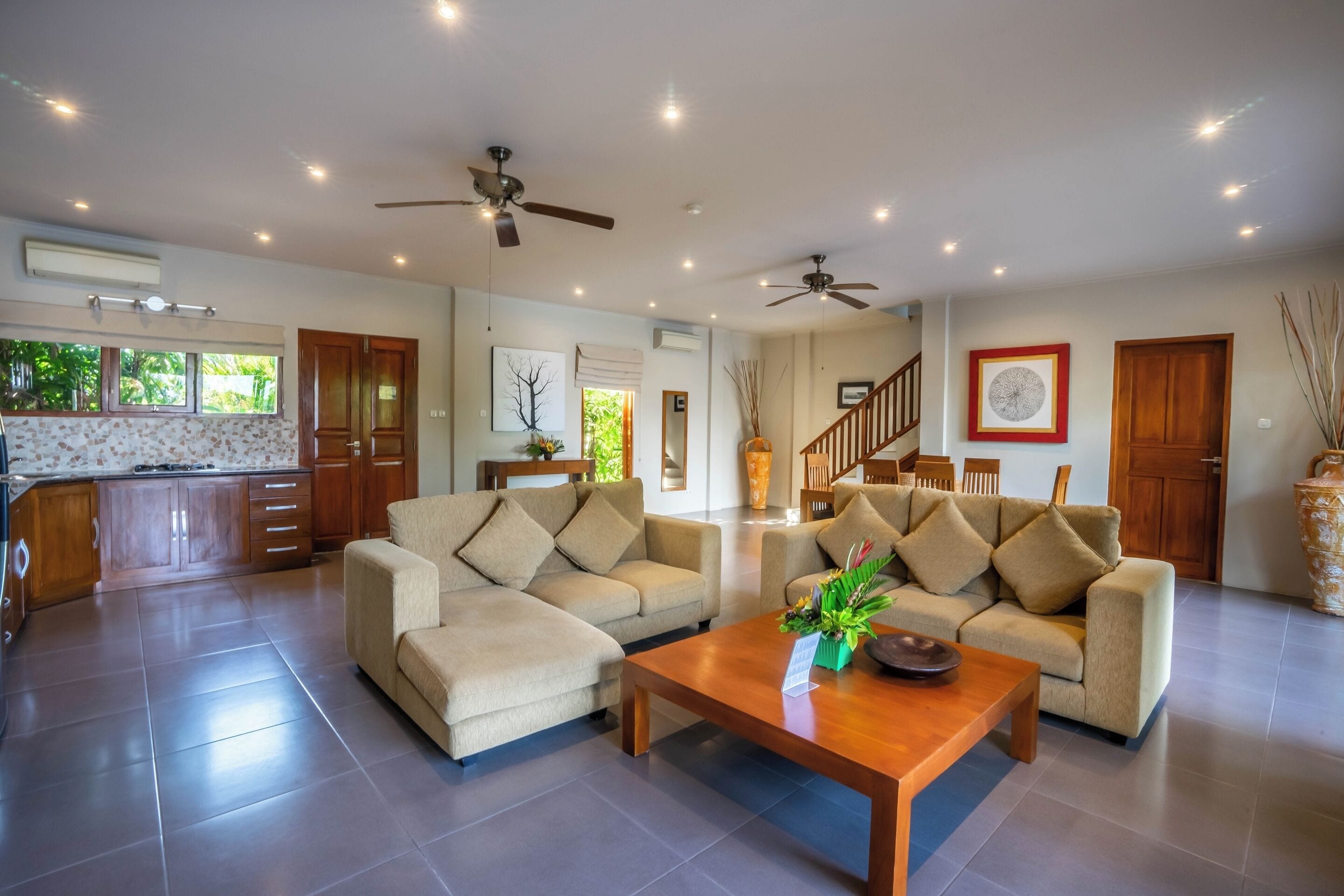 terrace beach villa two bedroom | living room | 32-inch lcd tv with satellite channels