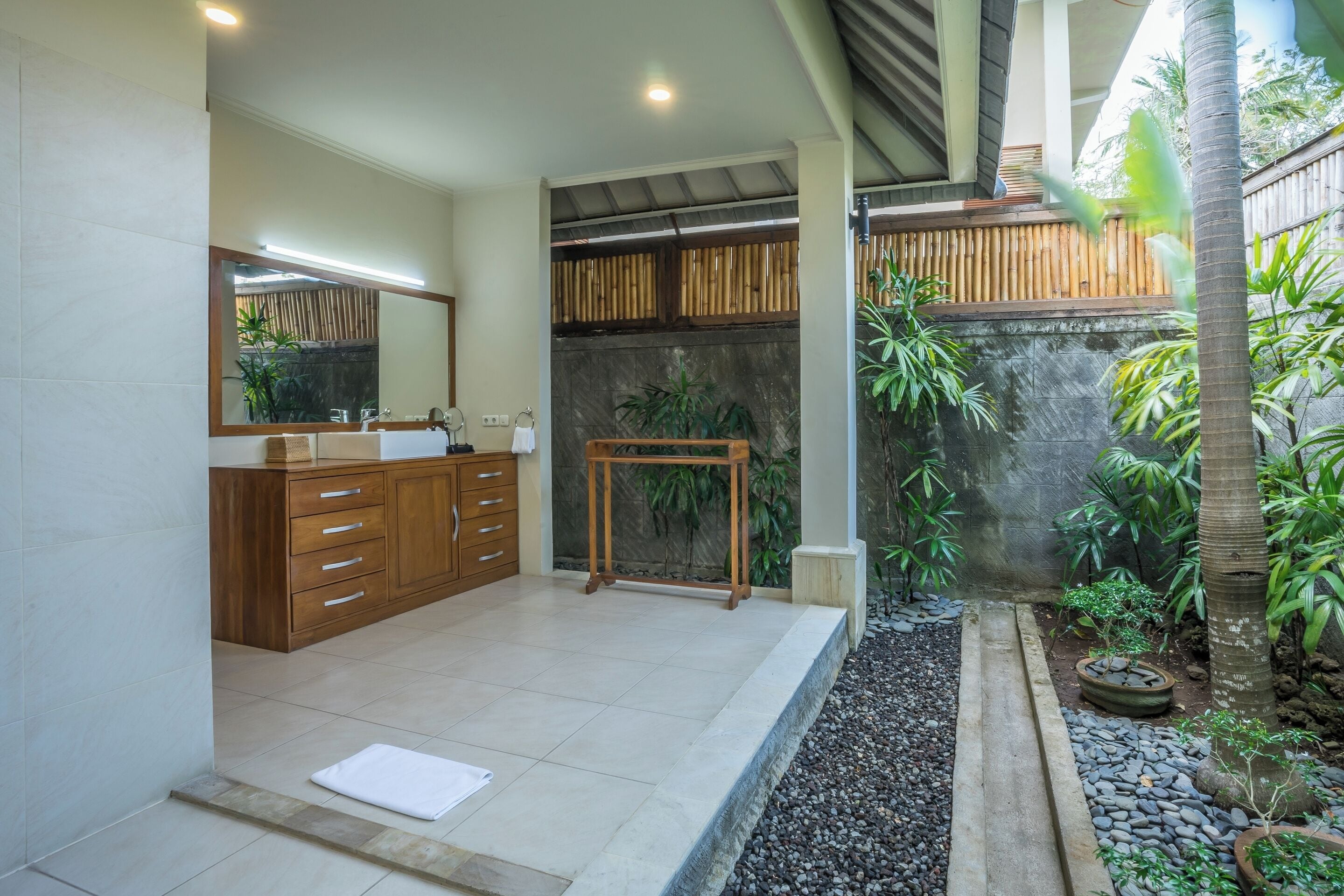 garden pool villa 2 bedroom | bathroom | hair dryer, slippers, towels, soap