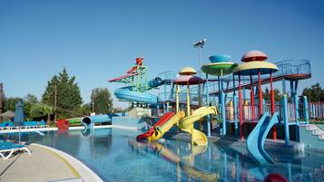 A water park with slides and play structures.