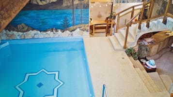 Indoor pool, open noon to 8:00 PM, sun loungers