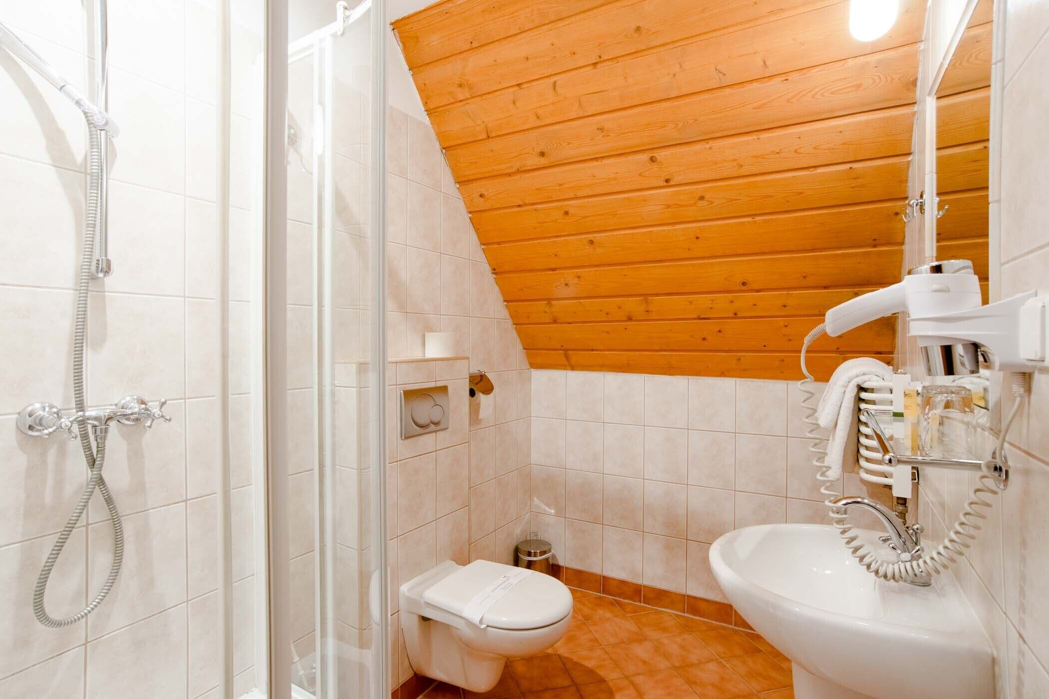 free toiletries, hair dryer, towels, soap