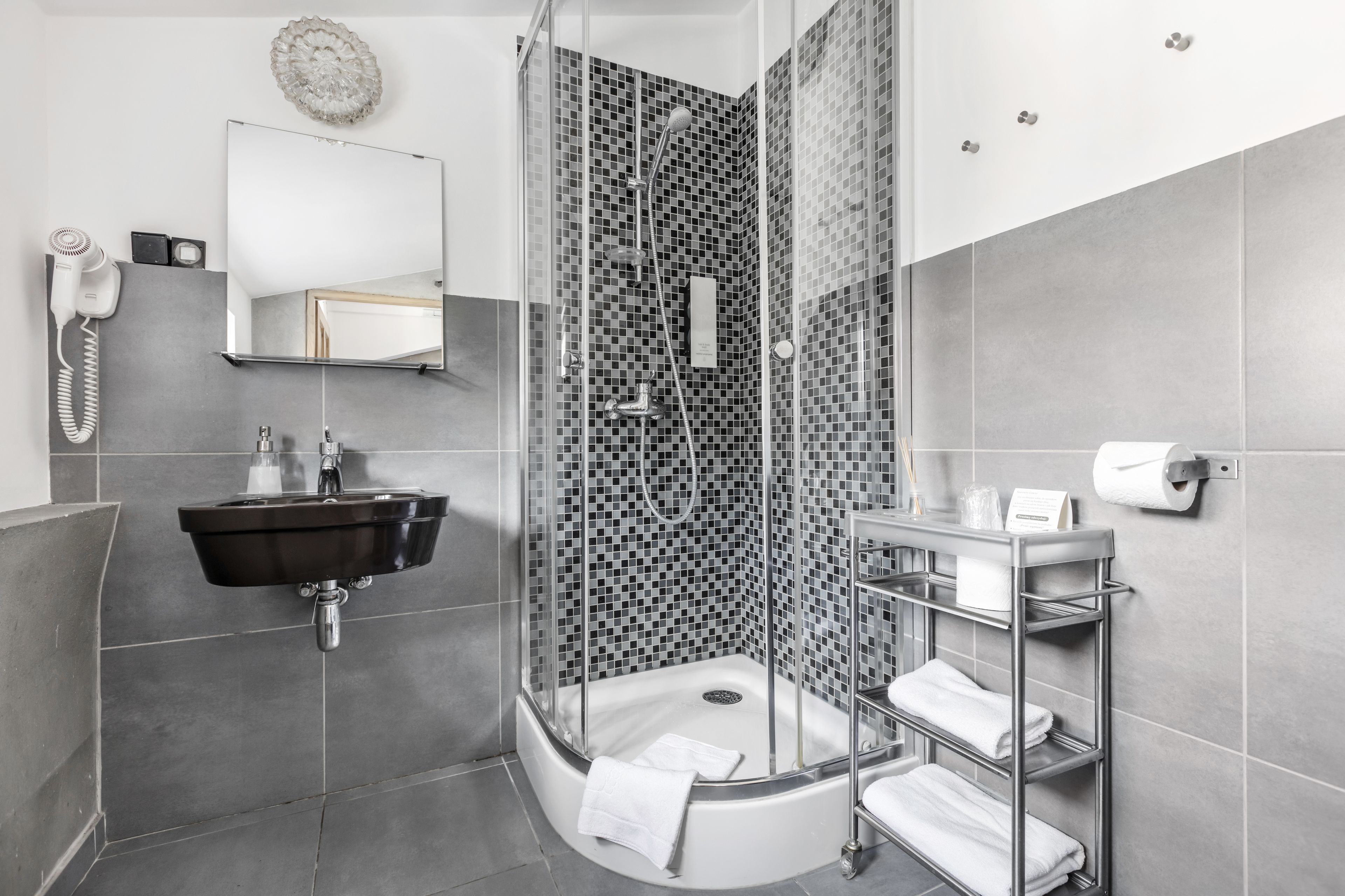 free toiletries, hair dryer, towels