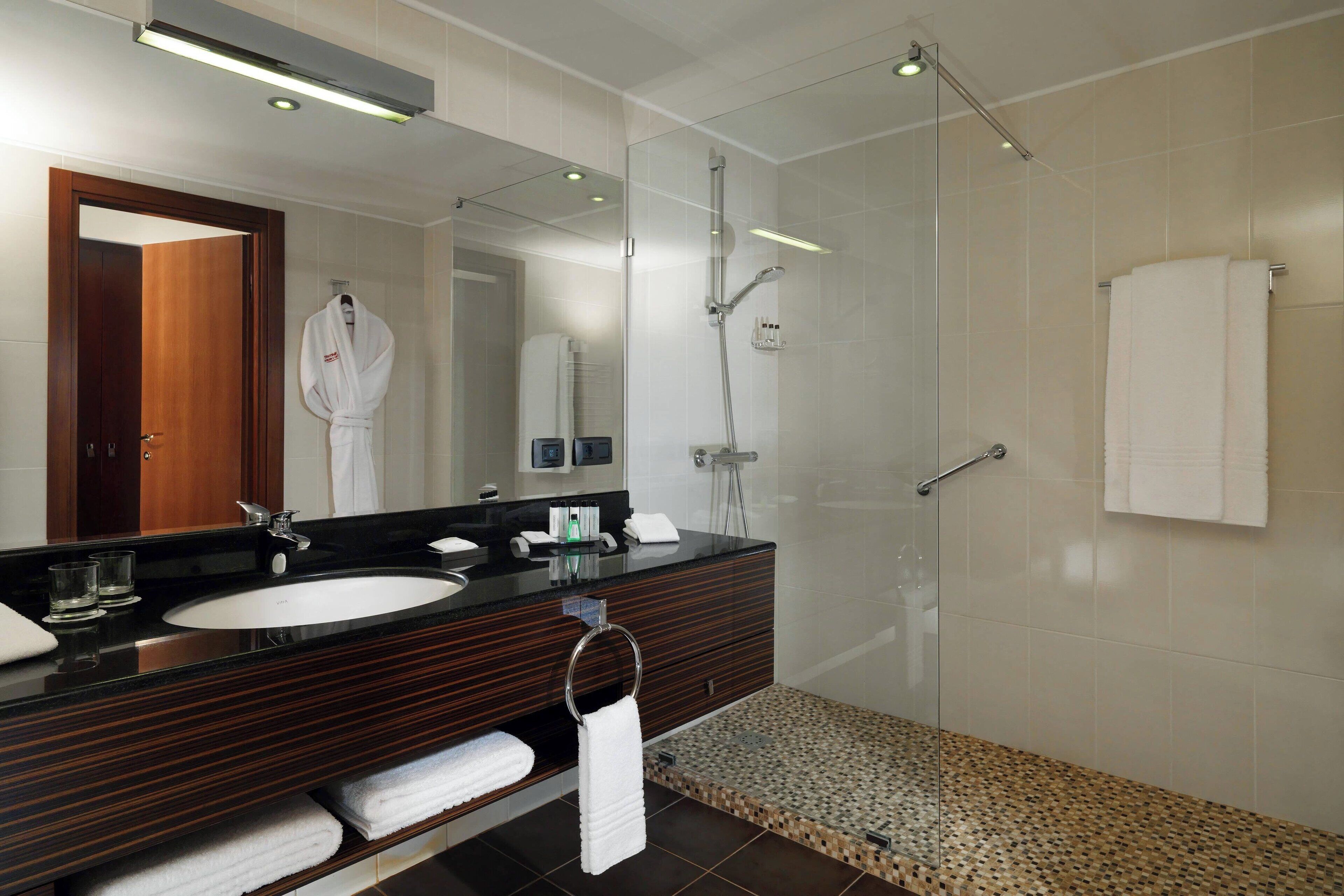 free toiletries, hair dryer, bathrobes, slippers