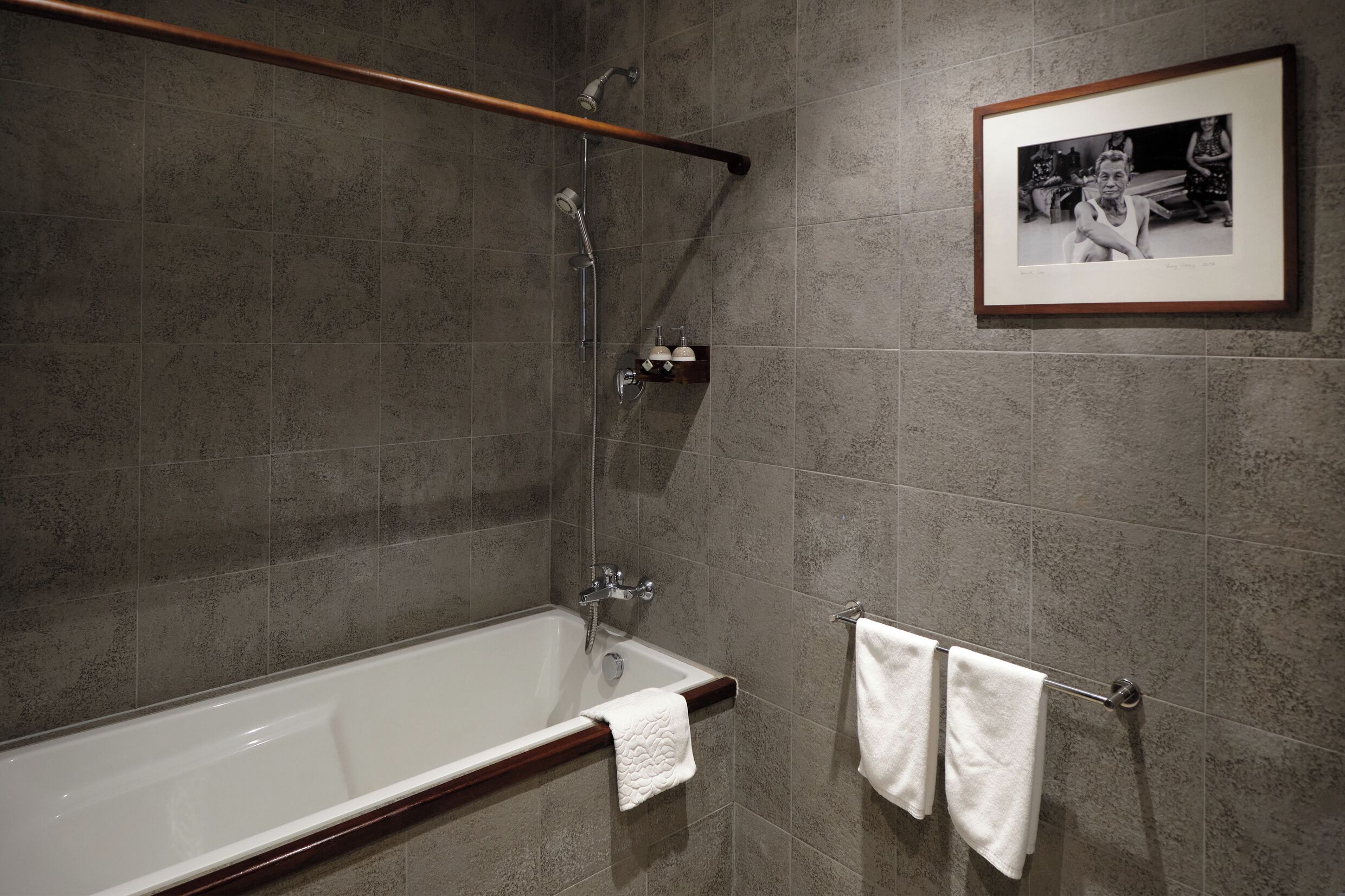 hair dryer, bathrobes, slippers, towels