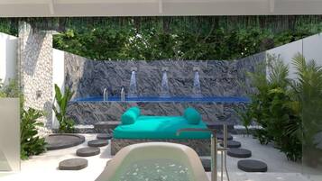 Beach Villa With Private Pool With 15% Off Food & Beverage (excluding in-room dining). | Bathroom | Rainfall showerhead, free toiletries, hair dryer, bathrobes