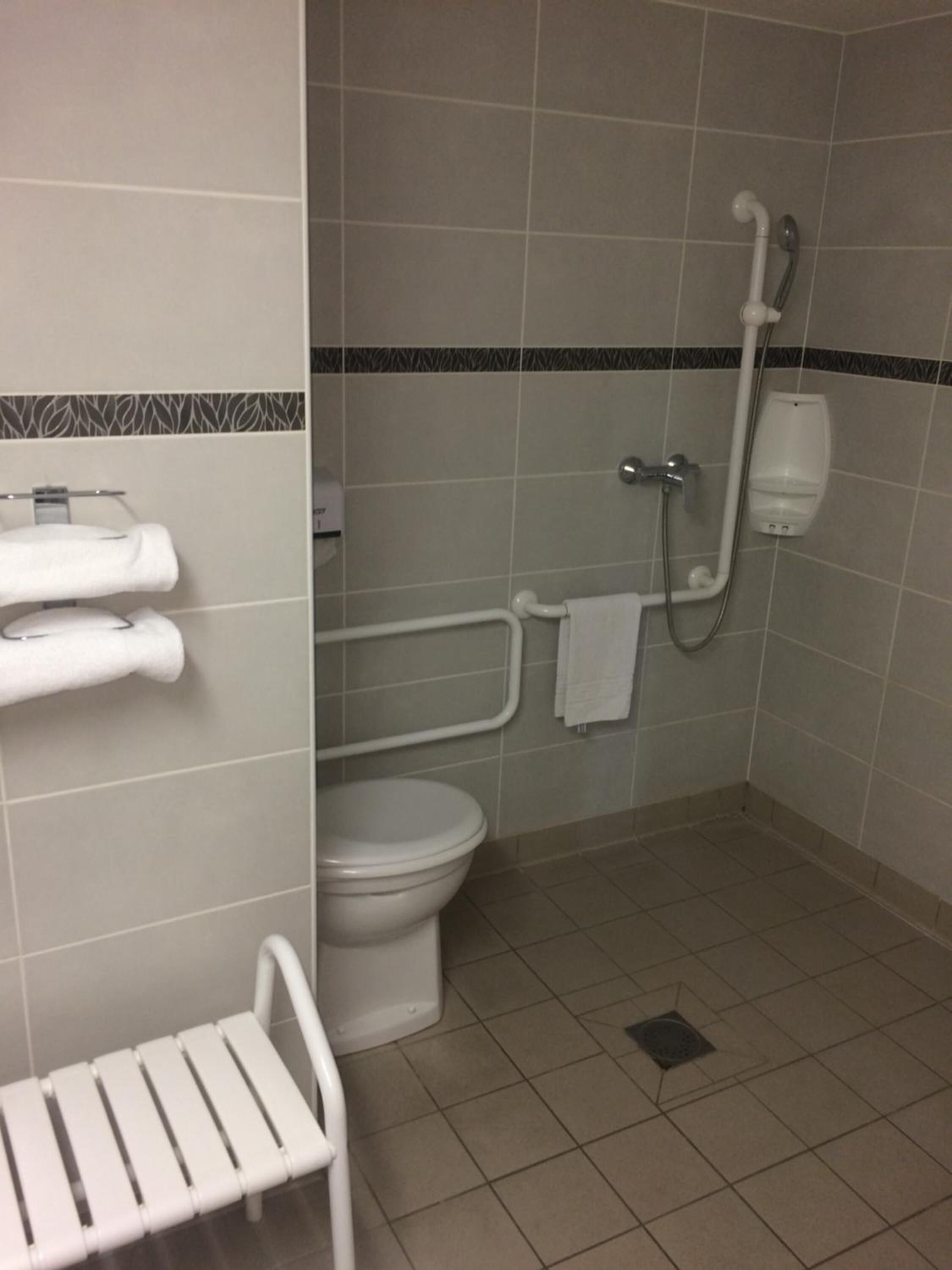 combined shower/bathtub, free toiletries, hair dryer, towels
