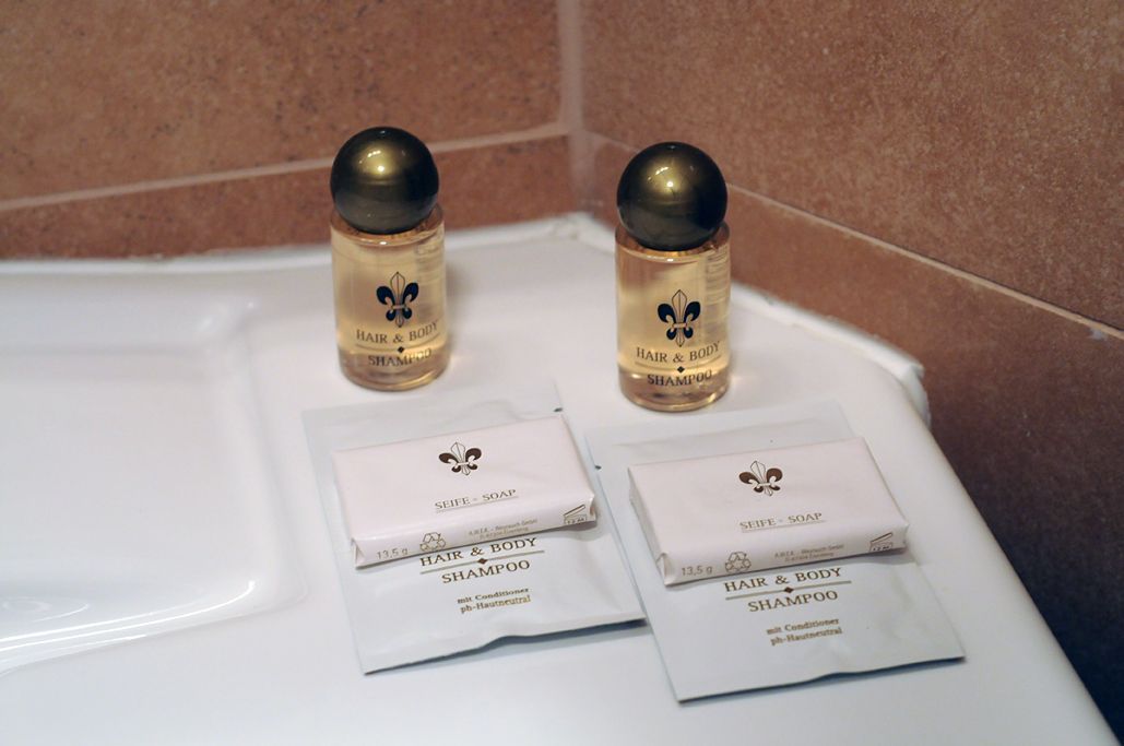 free toiletries, hair dryer, towels