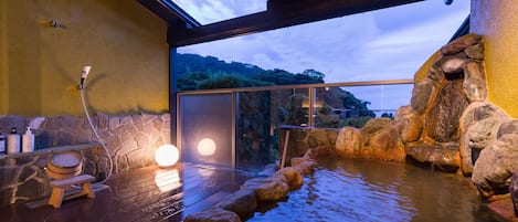King 102, Open-Air Bath, Optional meals in dining room | Bathroom | Free toiletries, hair dryer, bathrobes, slippers
