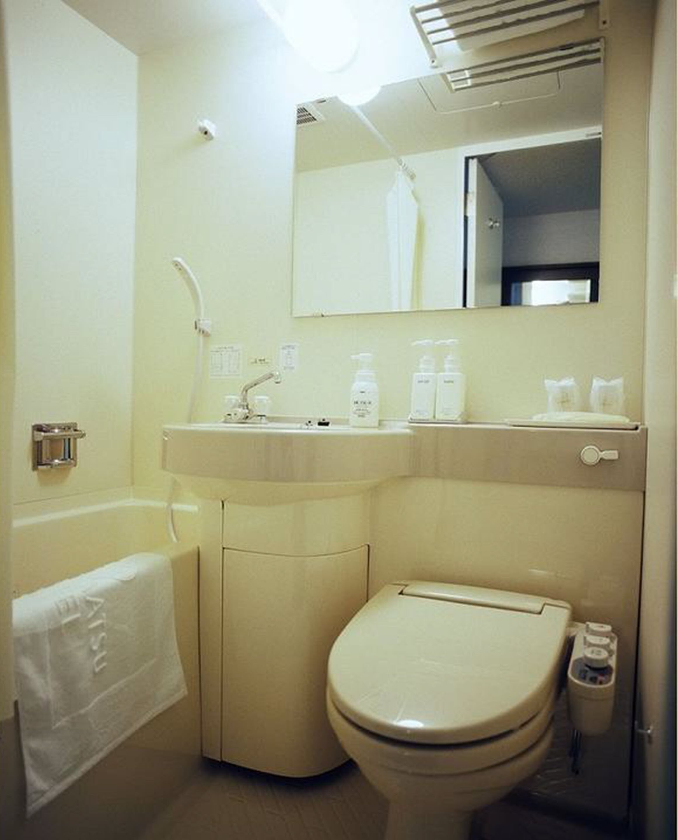 combined shower/bathtub, free toiletries, hair dryer, slippers