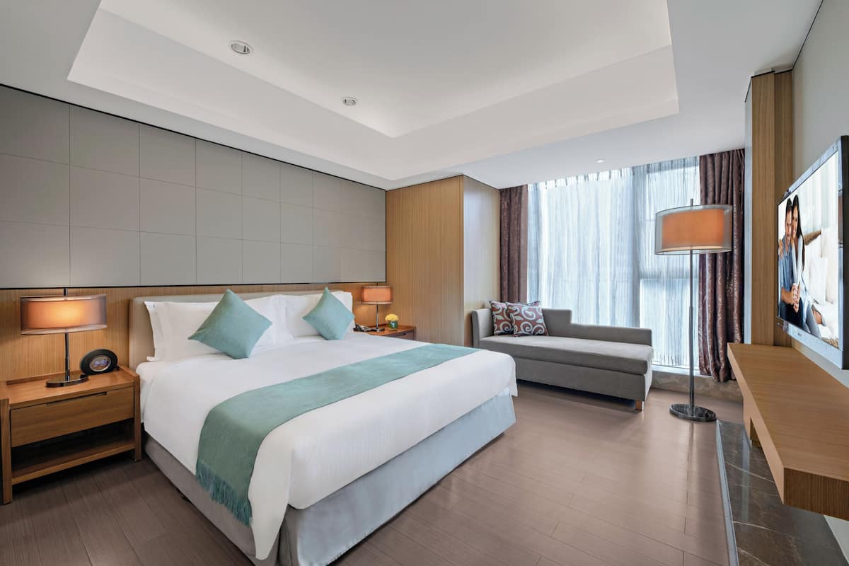 Executive appartement, 1 slaapkamer, keuken, uitzicht op stad | Luxe beddengoed, donzen dekbedden, een kluis op de kamer
