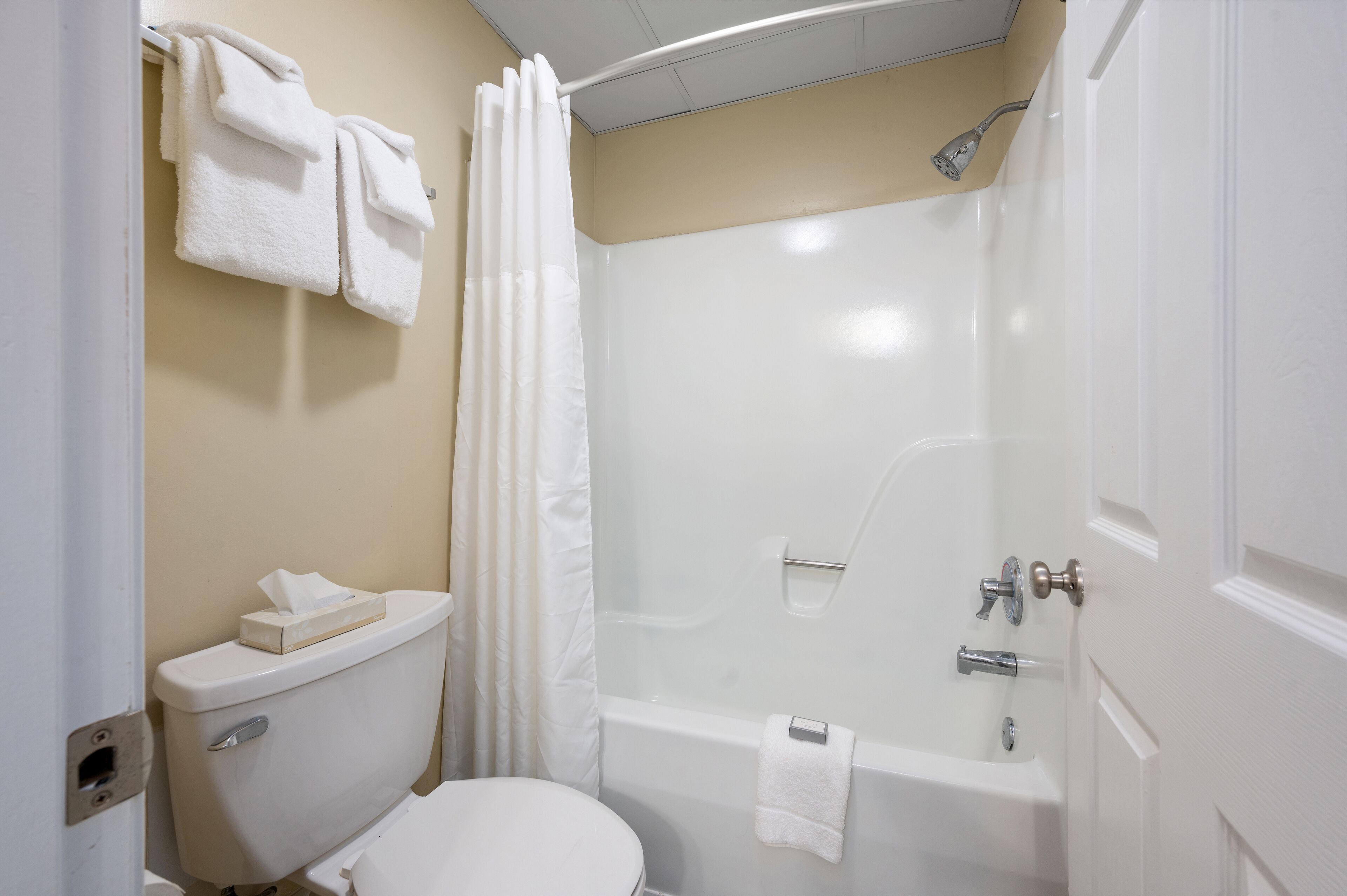 A bathroom with a toilet, a bathtub, and a shower.