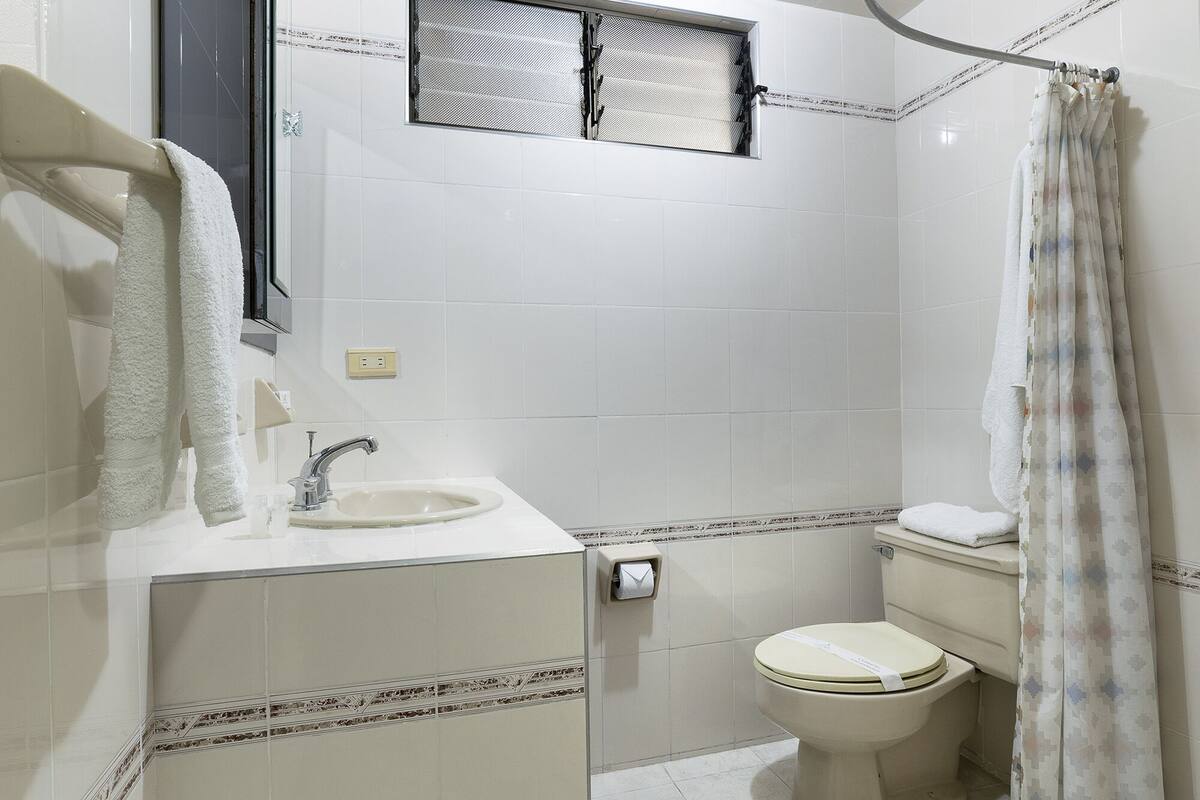 family double room | bathroom | shower, hair dryer, towels