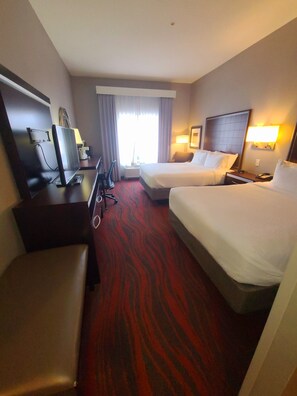 Hypo-allergenic bedding, pillow-top beds, desk, blackout curtains
