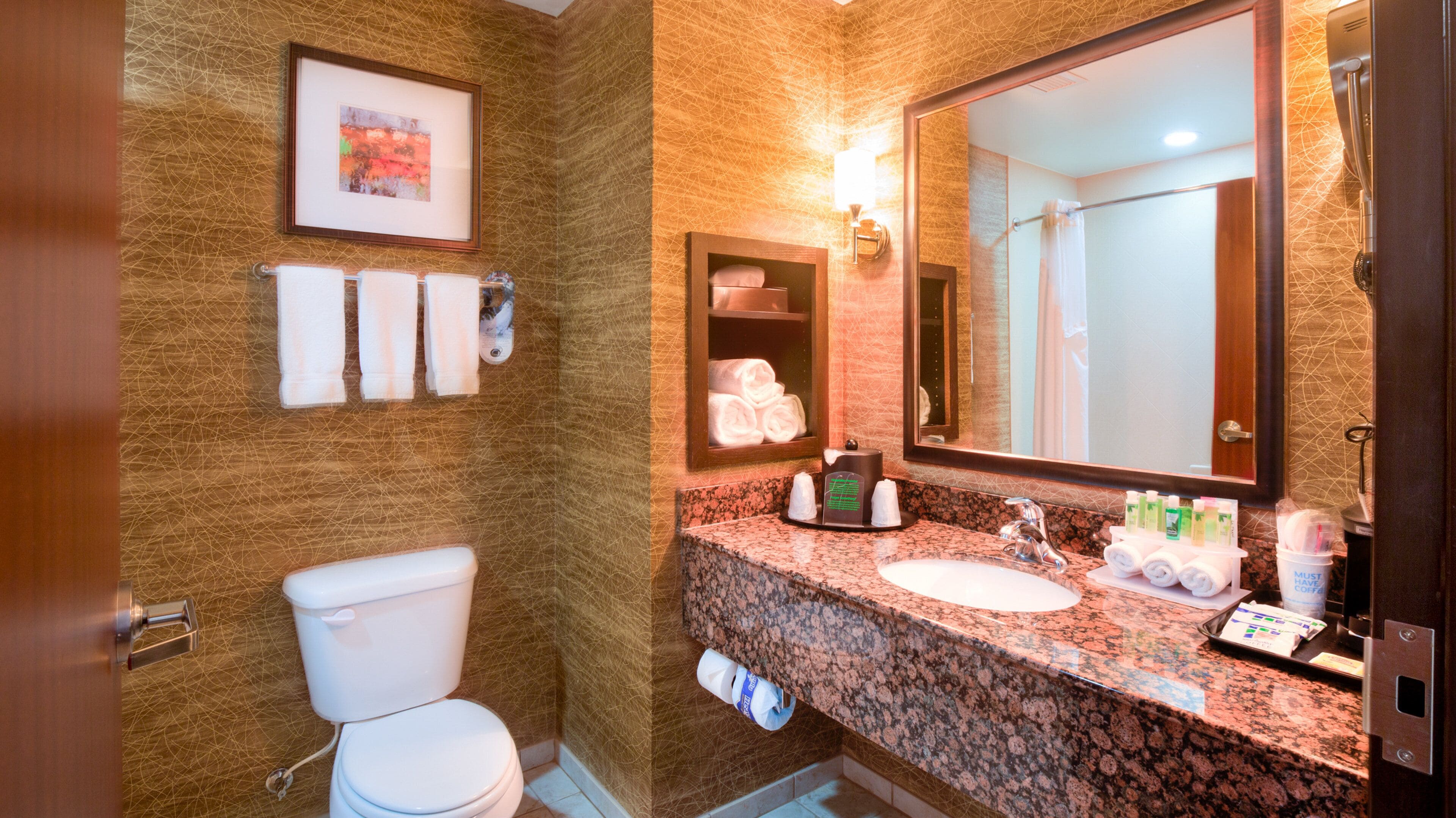 free toiletries, hair dryer, towels