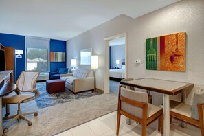 Suite, 1 King Bed, Accessible, Non Smoking (Roll-in Shower) | Hypo-allergenic bedding, desk, laptop workspace, blackout drapes