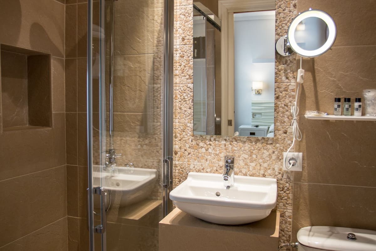 combined shower/bathtub, free toiletries, hair dryer, bidet