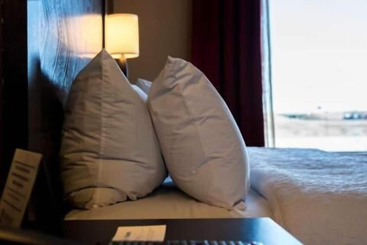 Hypo-allergenic bedding, pillowtop beds, desk, blackout drapes