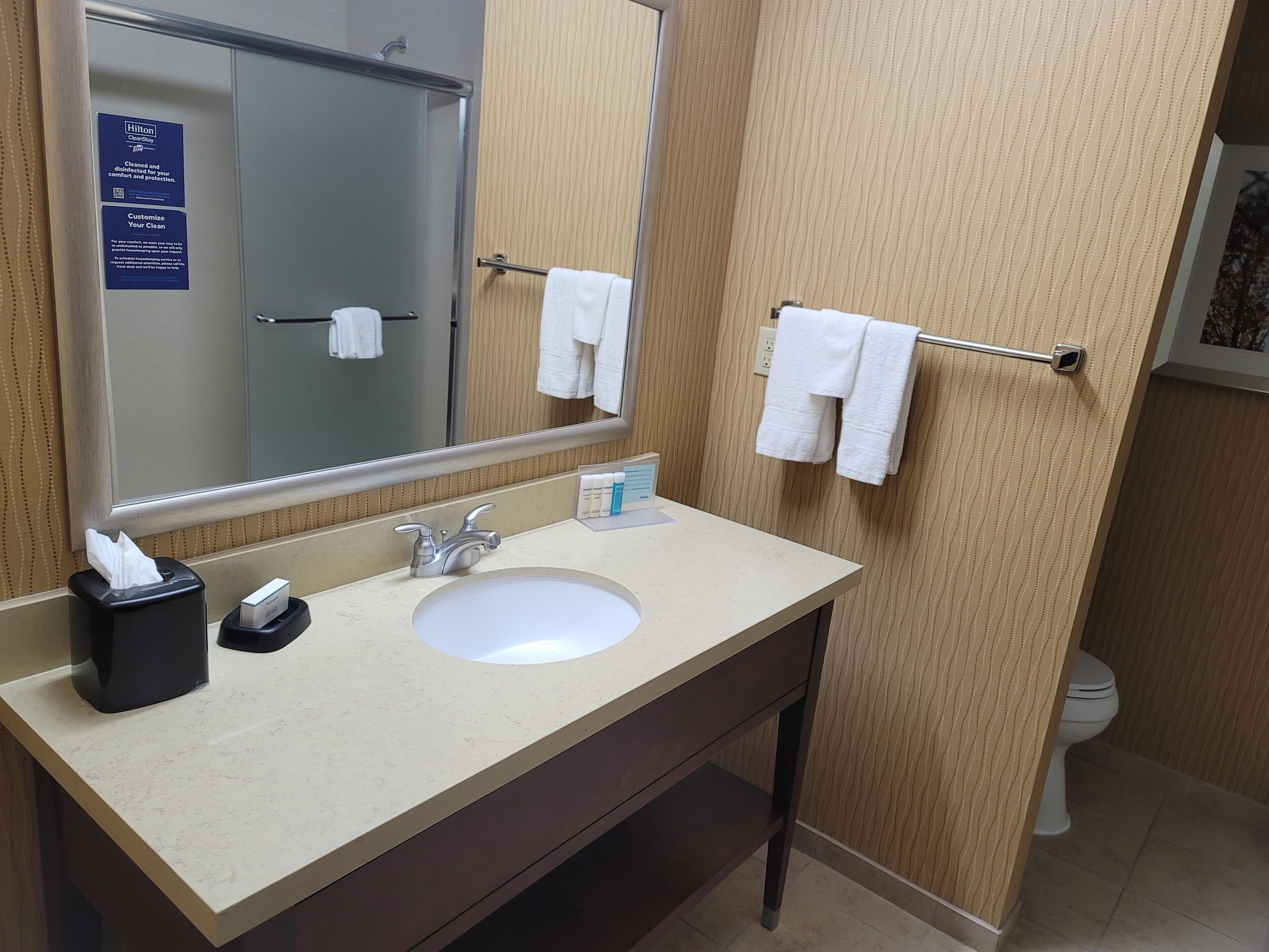 free toiletries, hair dryer, towels, soap